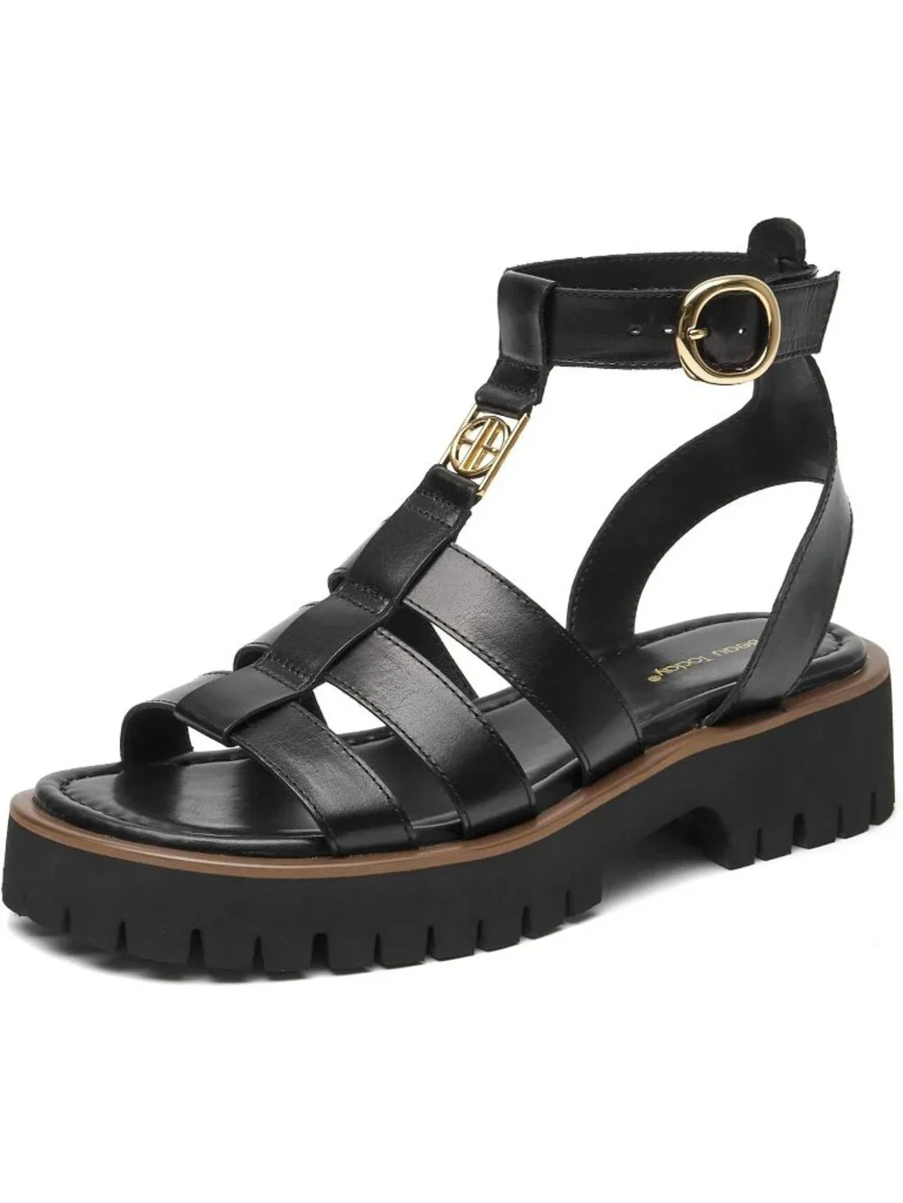 Women's Black Chunky Gladiator Open Toe Solid Platform Fisherman Sandal Shoes